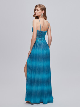 shop 2023 ANNAKOO Blue Sequin V Neck A Line Pleats Prom Dress With Slit under 188