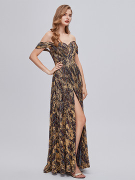 Shop 2023 ANNAKOO Night Sky Gold Sequin Tulle Off The Shoulder Prom Dress Under 198