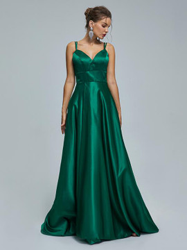 Shop 2023 ANNAKOO Spaghetti Straps Dark Green Satin Lace Up Prom Dress Under 148