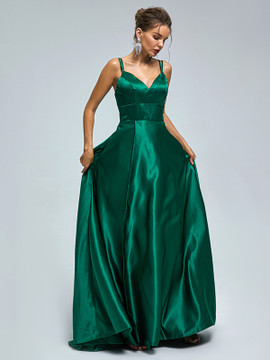 Shop 2023 ANNAKOO Spaghetti Straps Dark Green Satin Lace Up Prom Dress Under 148