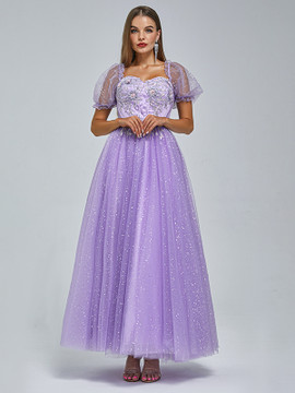 Shop 2023 ANNAKOO Off The Shoulder Tulle Lavender Short Sleeve Prom Dress Under 188