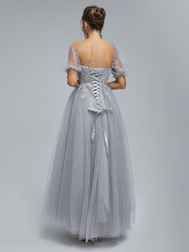 Shop 2023 Annakoo Off The Shoulder Tulle Silver Short Sleeve Prom Dress Under 188