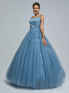 Shop 2023 ANNAKOO Blue Haze Tulle Straps Beading Sequin Prom Quinceanera Dress Under 269