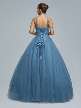 Shop 2023 ANNAKOO Blue Haze Tulle Straps Beading Sequin Prom Quinceanera Dress Under 269