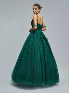 Shop 2023 ANNAKOO Dark Green Tulle Straps Beading Sequin Prom Quinceanera Dress Under 269
