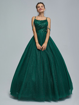 Shop 2023 ANNAKOO Dark Green Tulle Straps Beading Sequin Prom Quinceanera Dress Under 269