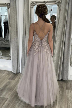 Shop 2023 ANNAKOO A Line Tulle  Appliques Long Champagne Formal Evening Dress Under 165