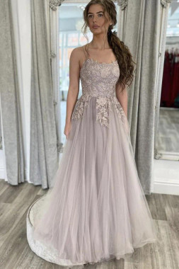 Shop 2023 ANNAKOO A Line Tulle  Appliques Long Champagne Formal Evening Dress Under 165