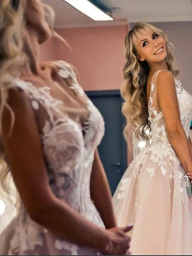 Shop 2023 Annakoo Open Back V Neck Court Train Lace Wedding Dress Under 229