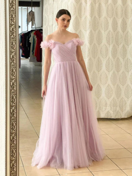 Shop 2023 Pink Off The Shoulder Tulle Long Evening Prom Dress Under 148