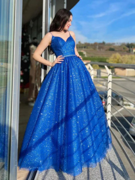 Shop 2023 ANNAKOO V Neck Blue Sequin Long Bling Bling Prom Dress Under 156