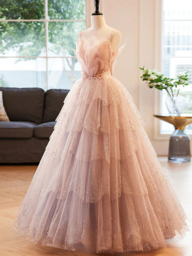 Shop 2023 ANNAKOO Champagne Sweetheart Tulle A Line Sparkle Prom Dress Under 245
