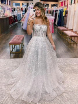 Shop 2023 ANNAKOO Silver Sheer See Through A Line Formal Dress Under 178