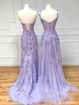 Shop 2023 ANNAKOO Lavender Sweetheart Lace Up Tulle Mermaid Prom Dress Under 166