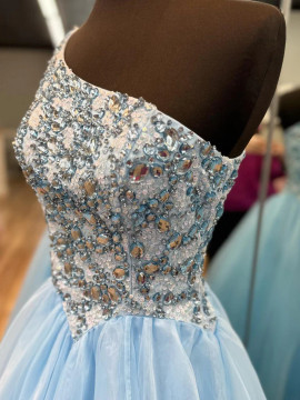 Shop 2023 ANNAKOO One Shoulder Blue A Line Crystal Long Prom Dress Under 188