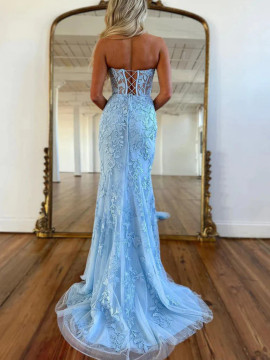 Shop 2023 ANNAKOO Blue Lace Trumpet Mermaid Lace Up Prom Dress Under 178