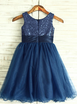 Cute Navy Blue Tulle Flower Girl Dress with Flower