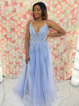 Shop 2023 Annakoo Tulle Backless Blue Lace Long Appliques Prom Dress Under 158