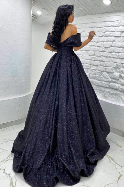 Shop 2023 ANNAKOO Off Shoulder Navy Blue Long Sequin Sparkle Prom Dress Under 59