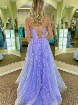 Shop 2023 ANNAKOO Open Back Purple Lace Tulle Appliques Long Prom Dress Under 168