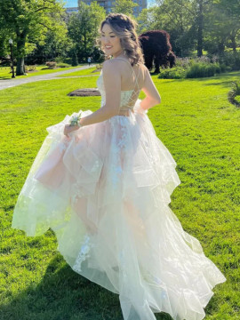 Shop 2023 ANNAKOO V Neck High Low Champagne Ruffles Long Prom Dress under 168