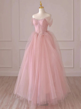 Shop 2023 ANNAKOO Off Shoulder Beading Pink Tulle Long Prom Dress Under 156