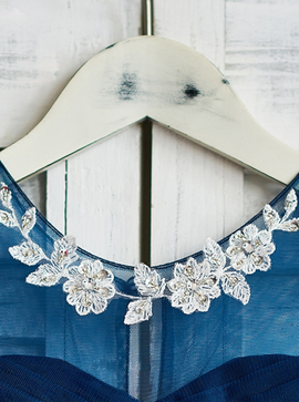 Applique Tulle Scoop Neck Navy Blue Flower Girl Dress