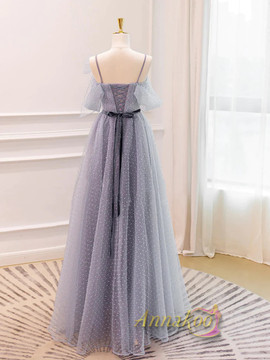 Shop 2023 ANNAKOO V Neck Open Back Gray Tulle Bow Long Prom Dress Under 167