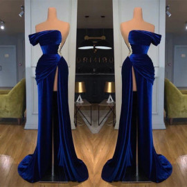 Shop 2023 ANNAKOO Velvet Trumpet Mermaid Royal Blue Prom Dress With Slit Under 168