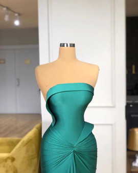 Shop 2023 ANNAKOO Strapless Ruched Satin Green Trumpet Mermaid Prom Dress Under 138