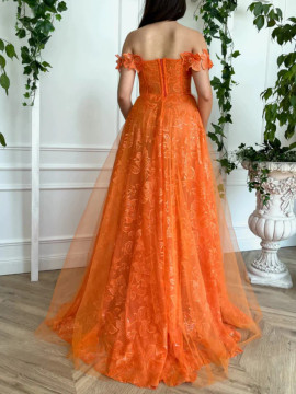 Shop 2023 ANNAKOO Orange Long Off The Shoulder Prom Dress With High Slit Under 178
