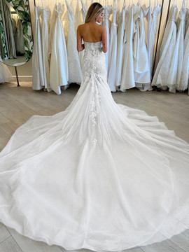 Shop 2023 ANNAKOO Trumpet Mermaid Tulle Applique Strapless Cathedral Train Wedding Dress Under 268