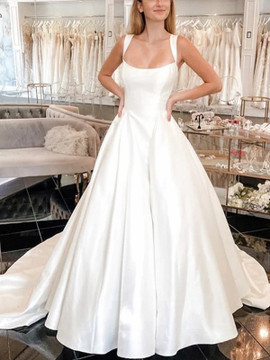Shop 2023 ANNAKOO Ruffles Straps Ball Gown Satin Court Train Wedding Dress under 188