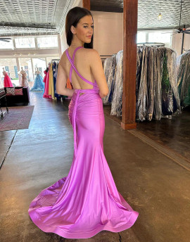 Shop 2023 ANNAKOO Cross Back Long Deep V Neck Satin Prom Dress With Split Under 142