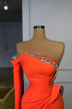 Shop 2023 ANNAKOO Long Sleeve Beading Spandex Trumpet Mermaid Prom Dress Under 165