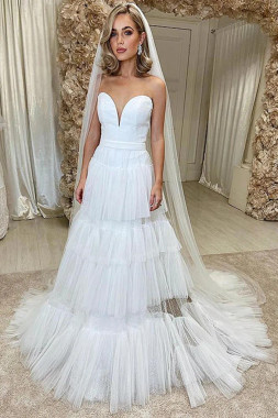 Shop 2023 ANNAKOO Sweetheart Simple Layers Tulle Wedding Dress Under 225