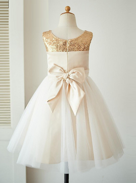 Cute Flower Sequins Jewel Ivory Flower Girl Dress 