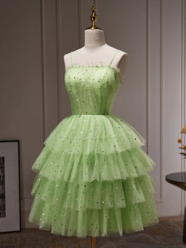 Shop 2023 ANNAKOO Princess Short Green Tulle Beading Homecoming Dress Under 139