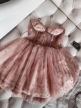 Shop 2023 ANNAKOO A-line Sweetheart Champagne Tulle Short Homecoming Dress Under 135