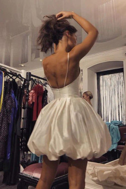 Shop 2023 ANNAKOO Off White Satin Backless Homecoming Dress Under 119