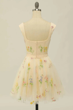 Shop 2023 ANNAKOO Floral Print Sweetheart A-Line Tulle Homecoming Dress Under 135