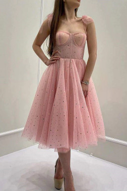 Shop 2023 ANNAKOO Shiny Pink Tulle Short Sweetheart Homecoming Dress Under 139