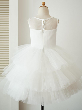 Tired Ball Gown White Flower Girl Dress with Appliques