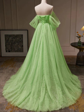 Shop ANNAKOO 2023 Off Shoulder Green Tulle Beading Sparkle Prom Dress Under 159