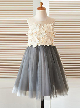 Cheap Jewel Grey Flower Girl Dress with Flowers