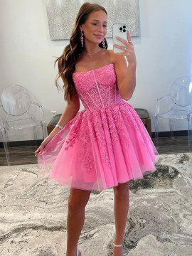 Shop 2023 ANNAKOO Strapless Hot Pink Lace Short Homecoming Dress  Under 139