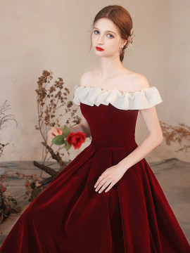 Shop 2023 ANNAKOO Off the Shoulder Burgundy Velvet Formal Dress Under 148