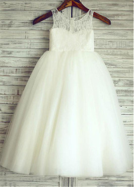 Cute Tulle Jewel Long Ball Gown Flower Girl Dress