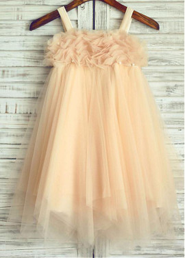 Handmade Flowers Spaghetti Straps  Knee-length Flower Girl Dress