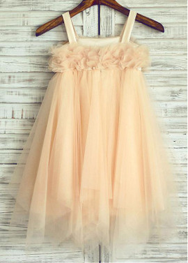 Handmade Flowers Spaghetti Straps  Knee-length Flower Girl Dress